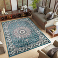 Load image into Gallery viewer, Hereke Sunburst Medallion Rug — Blue — in room