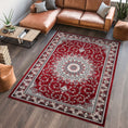 Load image into Gallery viewer, Hereke Sunburst Medallion Rug — Red — in room