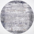 Load image into Gallery viewer, Abstract Border Echo in Blue & Grey : Round Rug