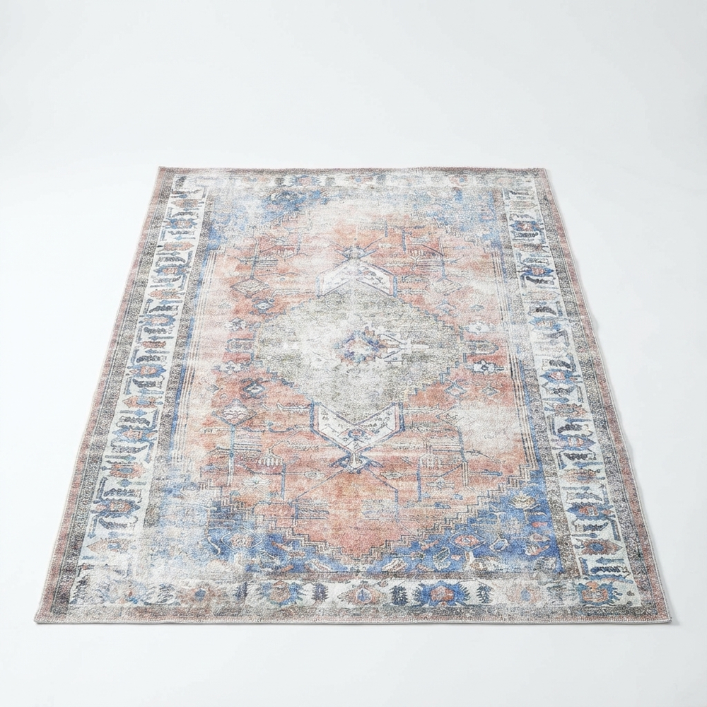 Distressed Vintage Pissarro Terracotta in Blue & Beige – The Rug