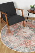 Load image into Gallery viewer, Distressed Vintage Cezanne Terracotta Sky Area Round Rug in Living Room