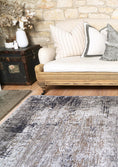 Load image into Gallery viewer, Abstract Border Echo Blue Grey Rug, On Side