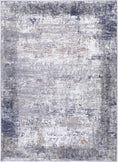 Load image into Gallery viewer, Abstract Border Echo in Blue & Grey Rug