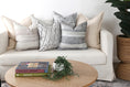 Load image into Gallery viewer, Distressed Vintage Chilaz Grey Pillow in living room'