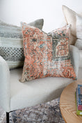 Load image into Gallery viewer, Distressed Vintage Cezanne Terracotta Sky Pillow on side