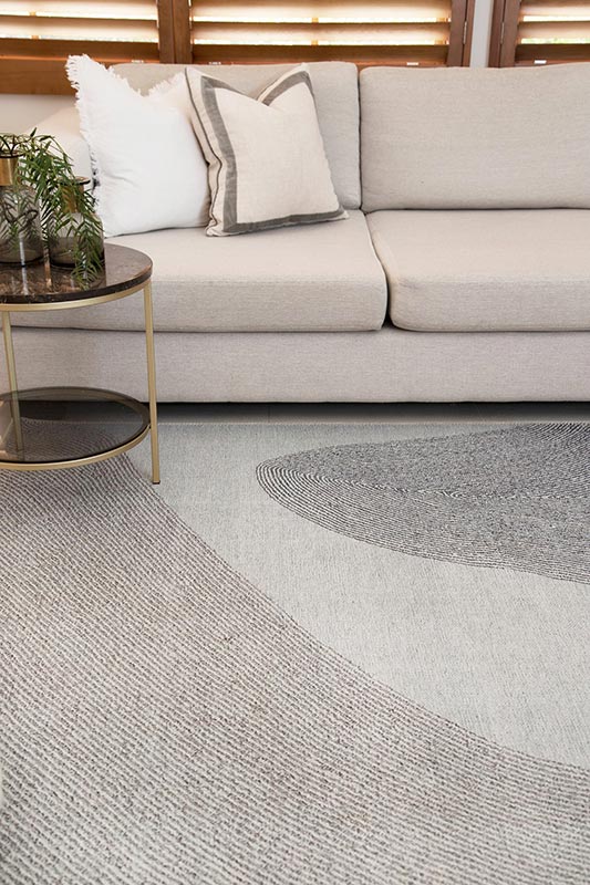 Tempo Neutral Area Rug on living room