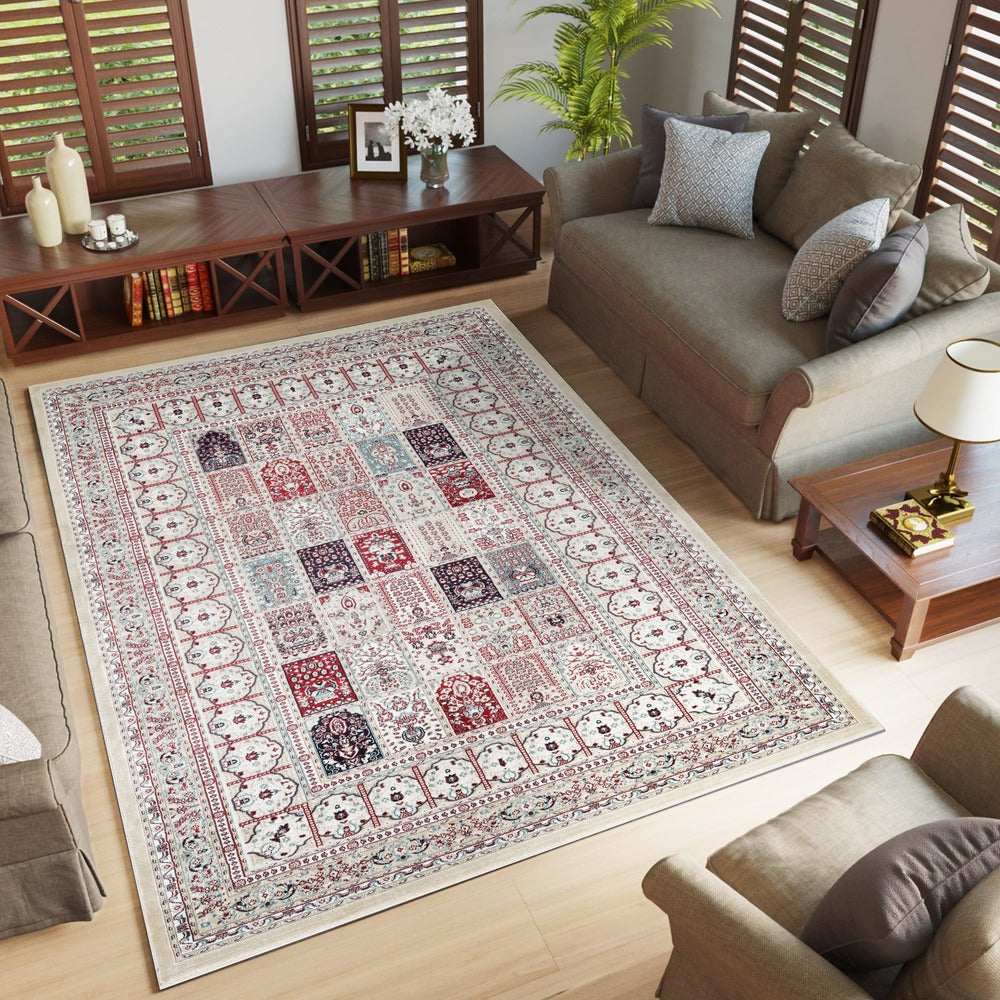 Hereke Persian Garden Panel Rug — Beige — in room