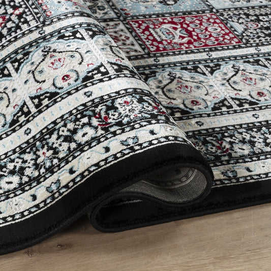 Hereke Persian Garden Panel Rug — Black — detail