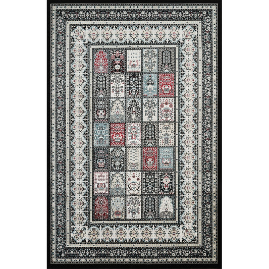 Hereke Persian Garden Panel Rug — Black — top view