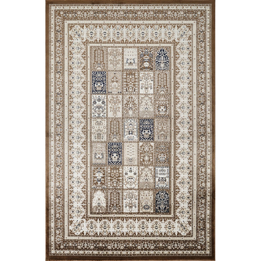 Hereke Persian Garden Panel Rug — Brown — top view