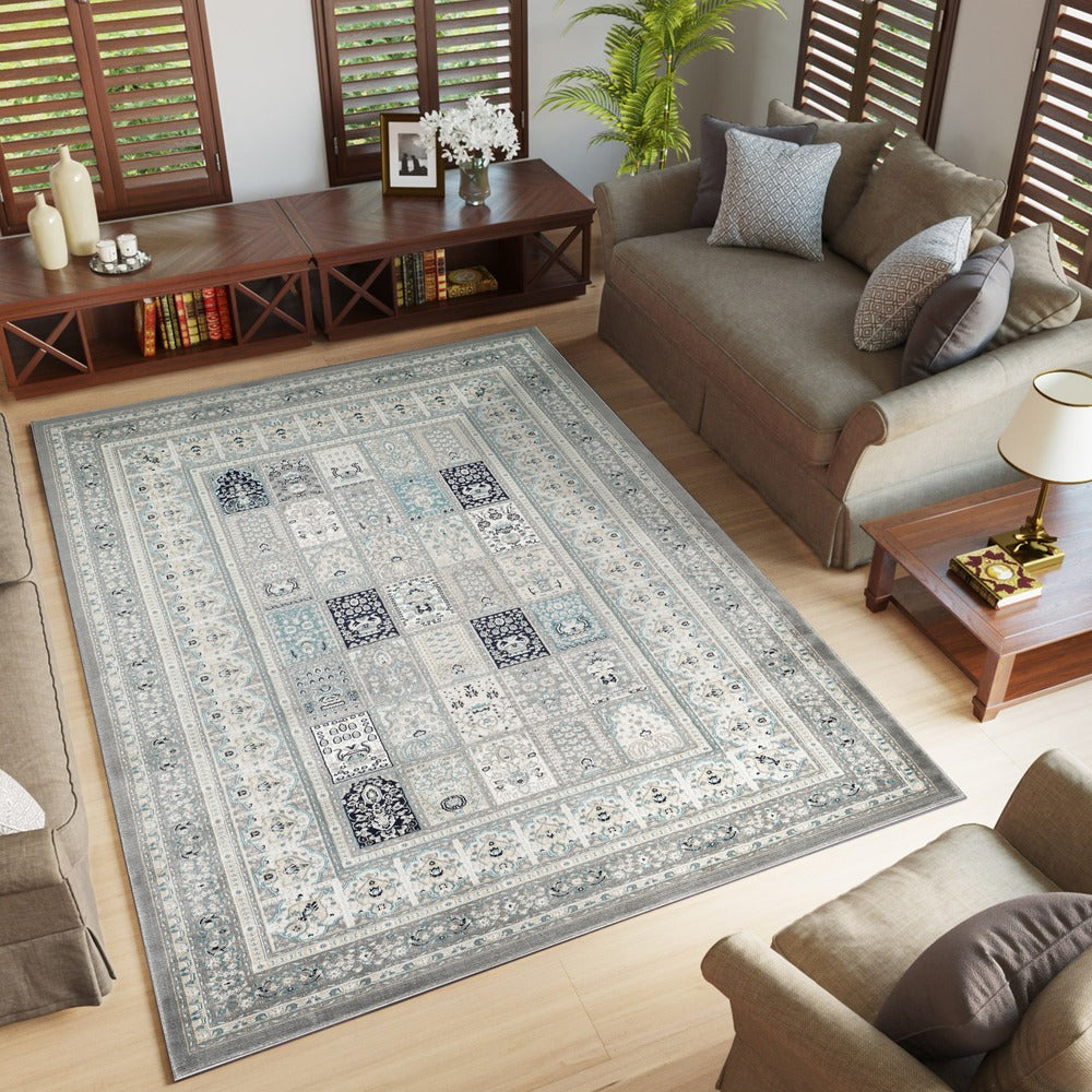 Hereke Persian Garden Panel Rug — Grey — in room