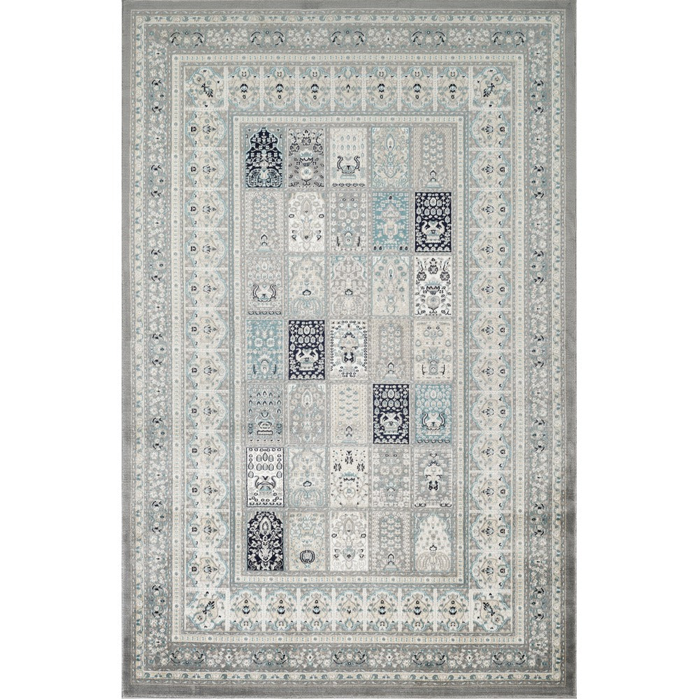 Hereke Persian Garden Panel Rug — Grey — top view