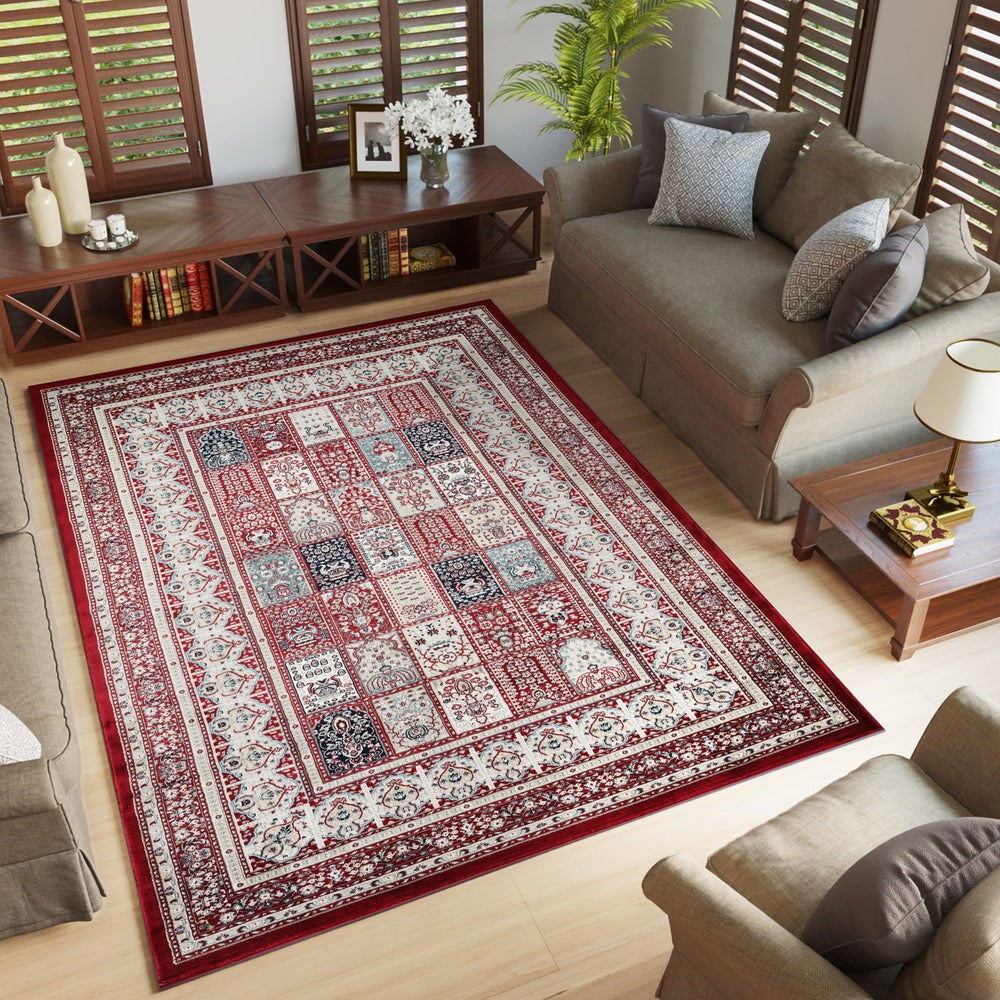 Hereke Persian Garden Panel Rug — Red — in room
