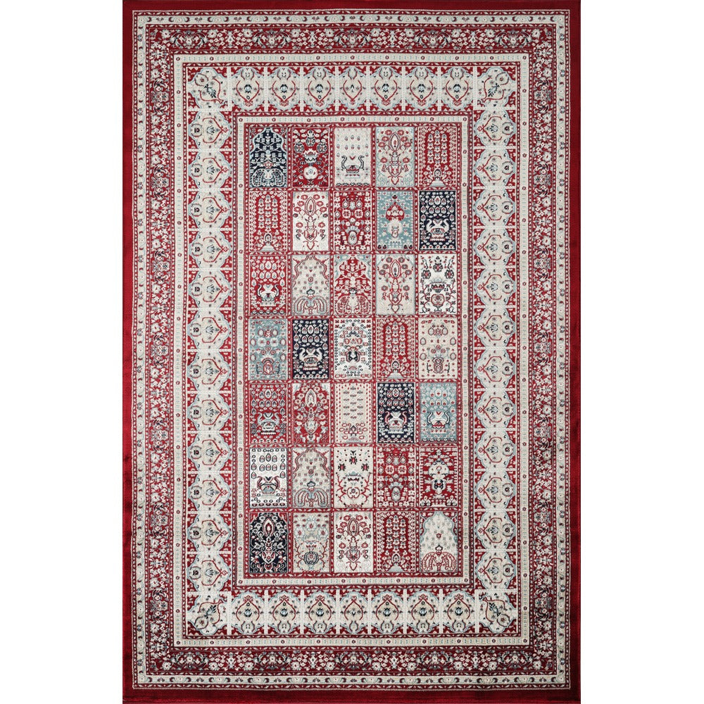 Hereke Persian Garden Panel Rug — Red — top view