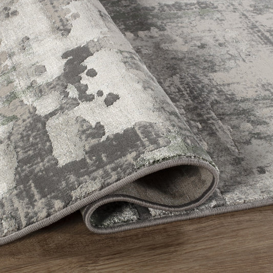 Florence Distressed Abstract Rug — Green & Grey — detail