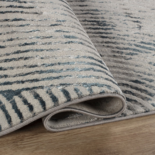Florence Modern Curve Rug — Blue & Grey — detail