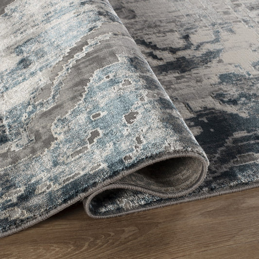 Florence Marbled Abstract Rug — Blue & Grey — detail