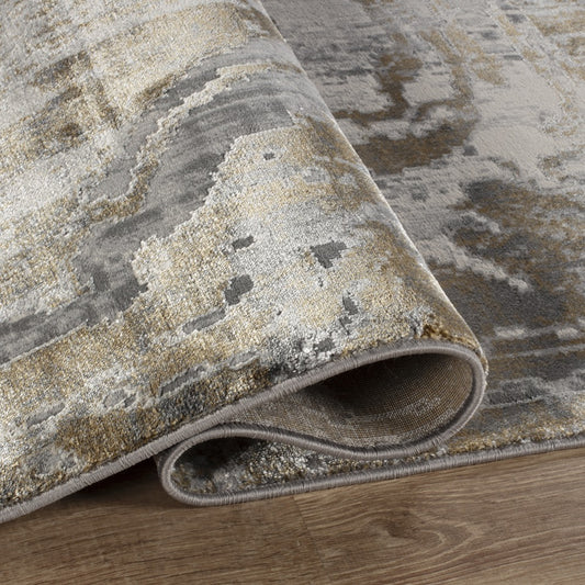 Florence Marbled Abstract Rug — Gold & Grey — detail