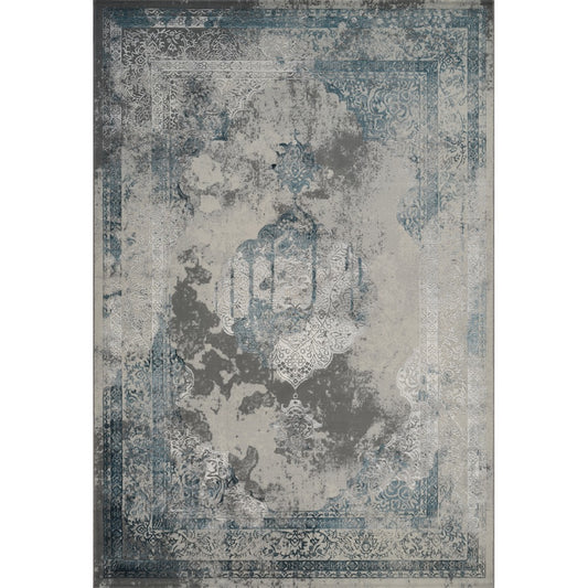 Florence Vintage Medallion Rug — Blue & Grey — top view