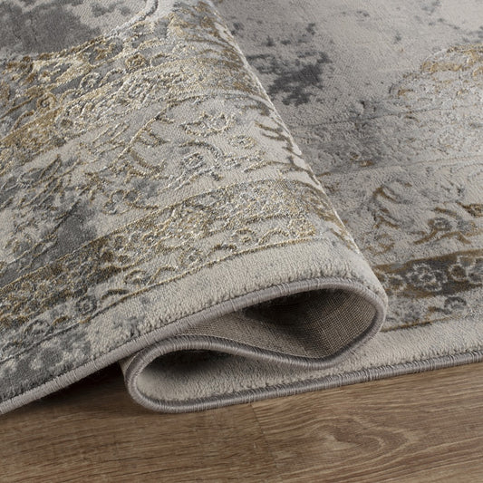 Florence Vintage Medallion Rug — Gold & Grey — detail