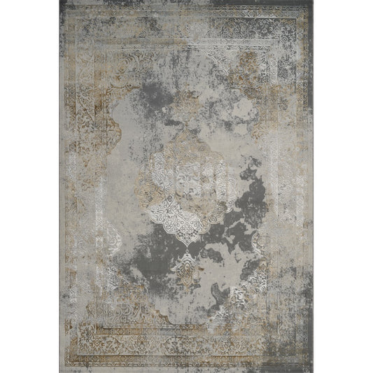 Florence Vintage Medallion Rug — Gold & Grey — top view