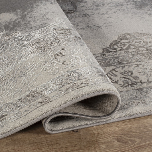 Florence Vintage Medallion Rug — Mink & Grey — detail
