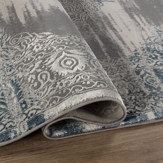 Florence Distressed Medallion Rug — Blue & Grey — detail