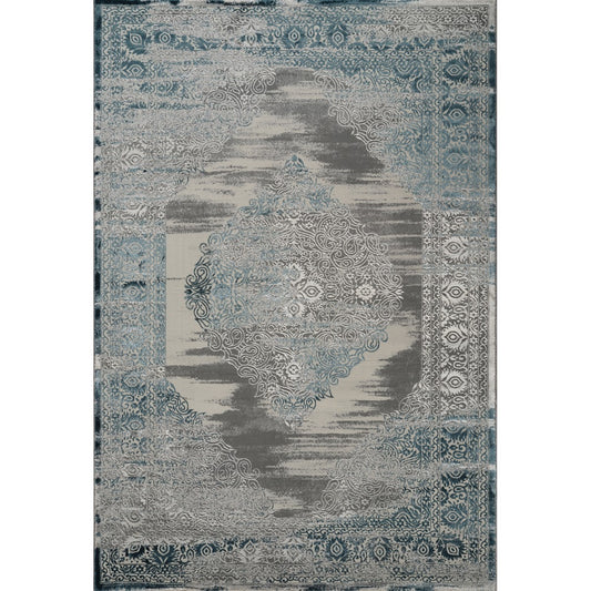 Florence Distressed Medallion Rug — Blue & Grey — top view