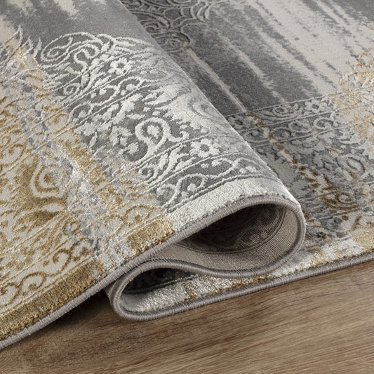 Florence Distressed Medallion Rug — Gold & Grey — detail