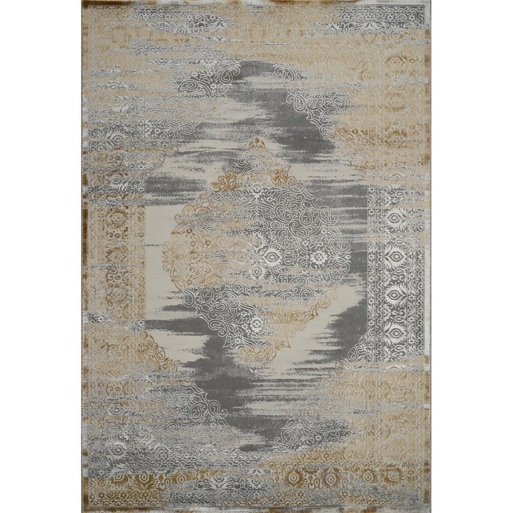 Florence Distressed Medallion Rug — Gold & Grey — top view