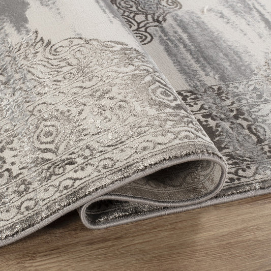 Florence Distressed Medallion Rug — Mink & Grey — detail