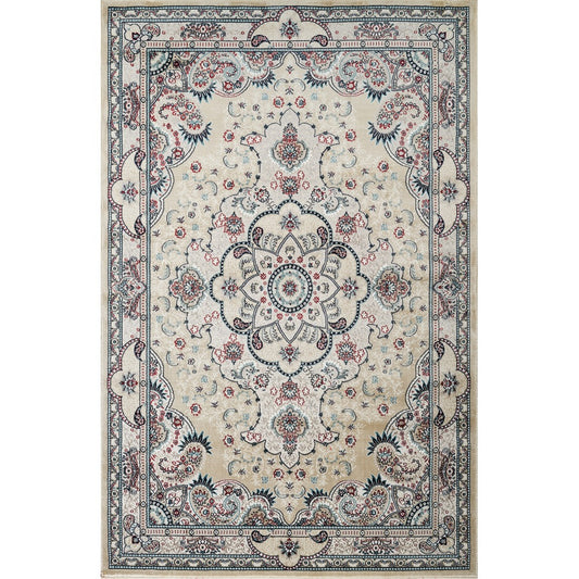 Hereke Floral Medallion Rug — Beige — top view
