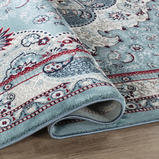 Hereke Floral Medallion Rug — Blue — detail