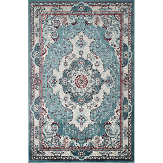 Hereke Floral Medallion Rug — Blue — top view
