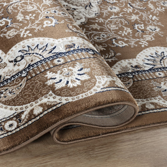 Hereke Floral Medallion Rug — Brown — detail