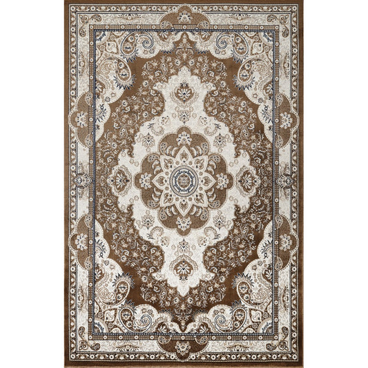 Hereke Floral Medallion Rug — Brown — top view