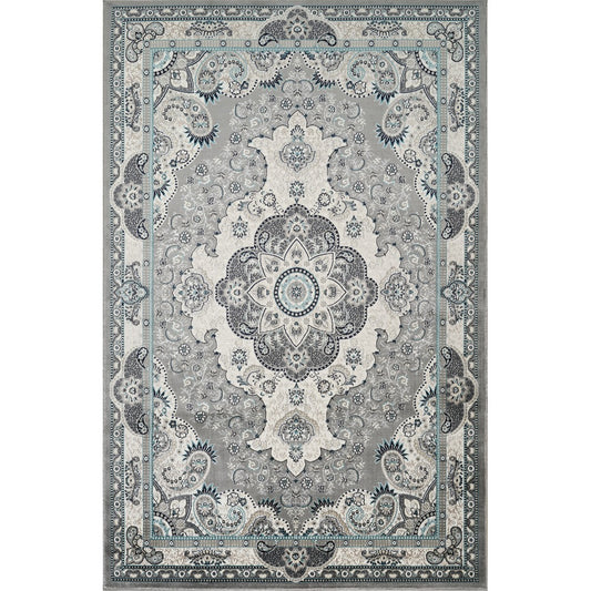 Hereke Floral Medallion Rug — Grey — top view