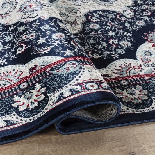 Hereke Floral Medallion Rug — Navy — detail