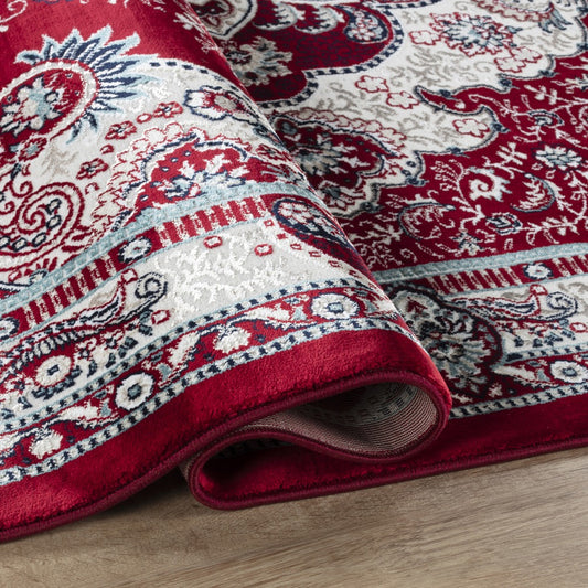 Hereke Floral Medallion Rug — Red — detail