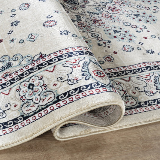 Hereke Sunburst Medallion Rug — Beige — detail