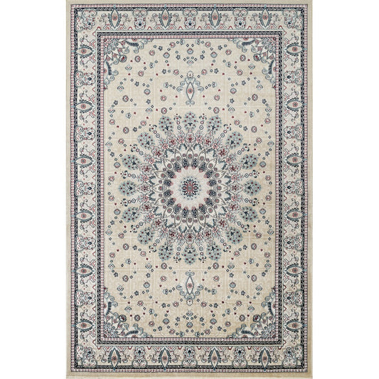 Hereke Sunburst Medallion Rug — Beige — top view