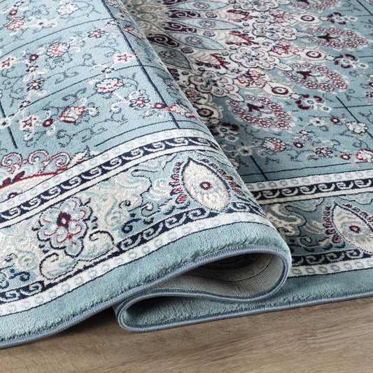 Hereke Sunburst Medallion Rug — Blue — detail