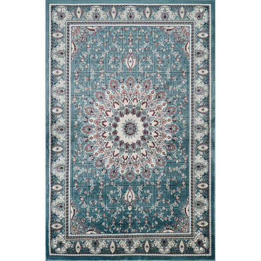 Hereke Sunburst Medallion Rug — Blue — top view
