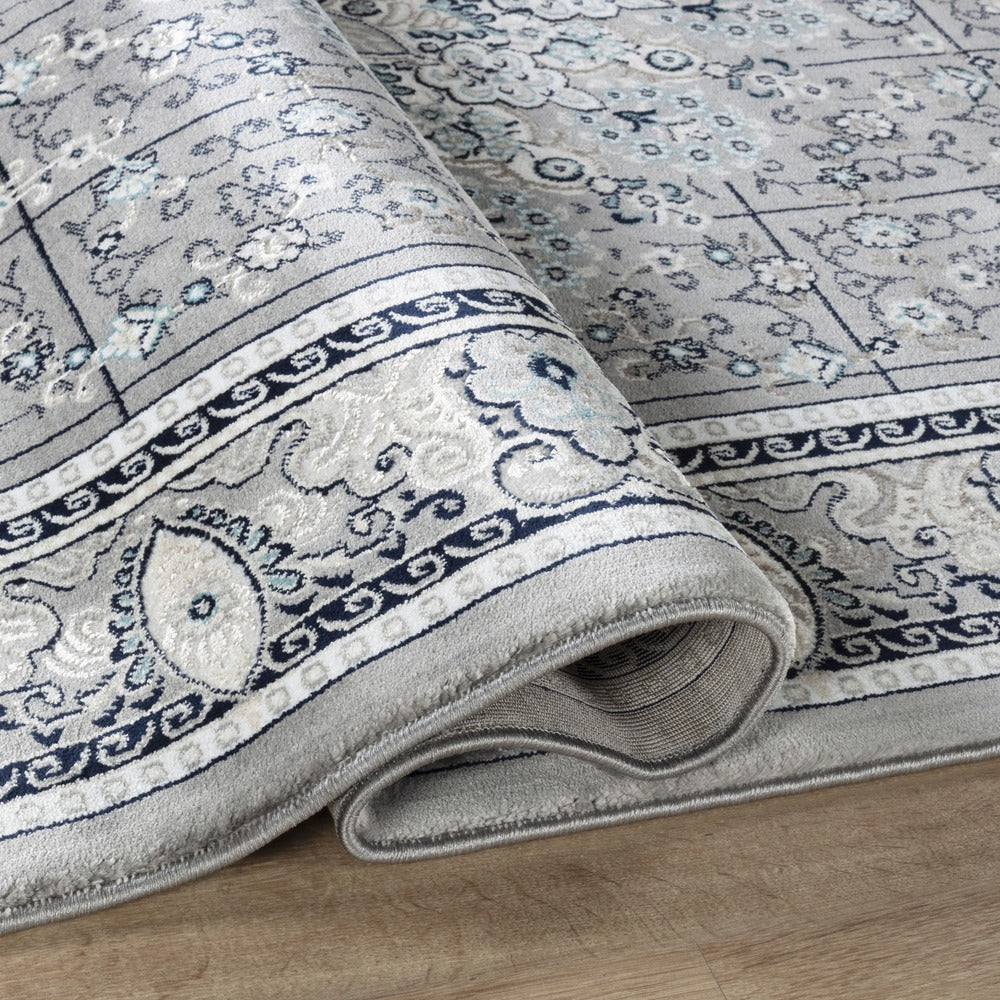 Hereke Sunburst Medallion Rug — Grey — detail