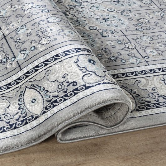 Hereke Sunburst Medallion Rug — Grey — detail