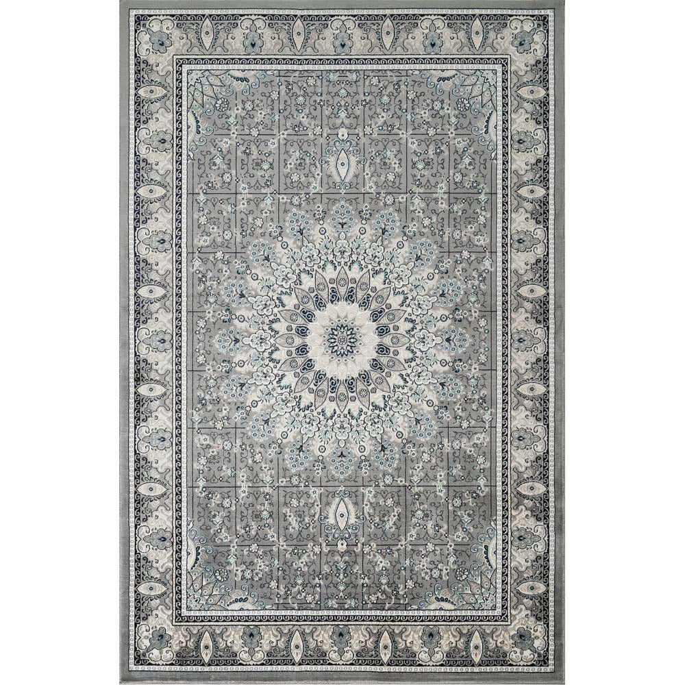 Hereke Sunburst Medallion Rug — Grey — top view