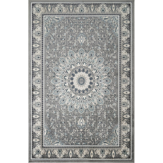 Hereke Sunburst Medallion Rug — Grey — top view