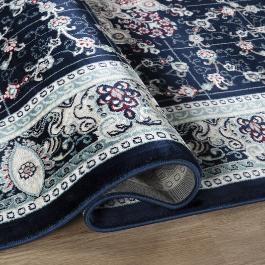 Hereke Sunburst Medallion Rug — Navy — detail