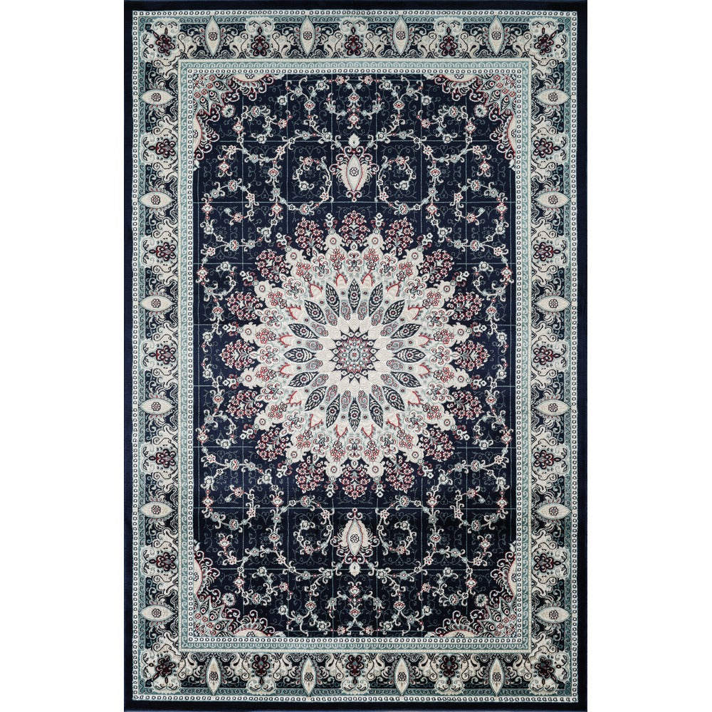 Hereke Sunburst Medallion Rug — Navy — top view
