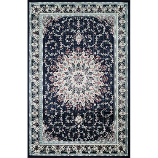 Hereke Sunburst Medallion Rug — Navy — top view